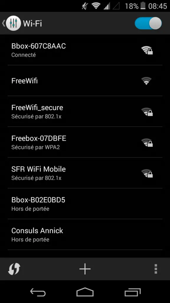 connexion réseau wifi android