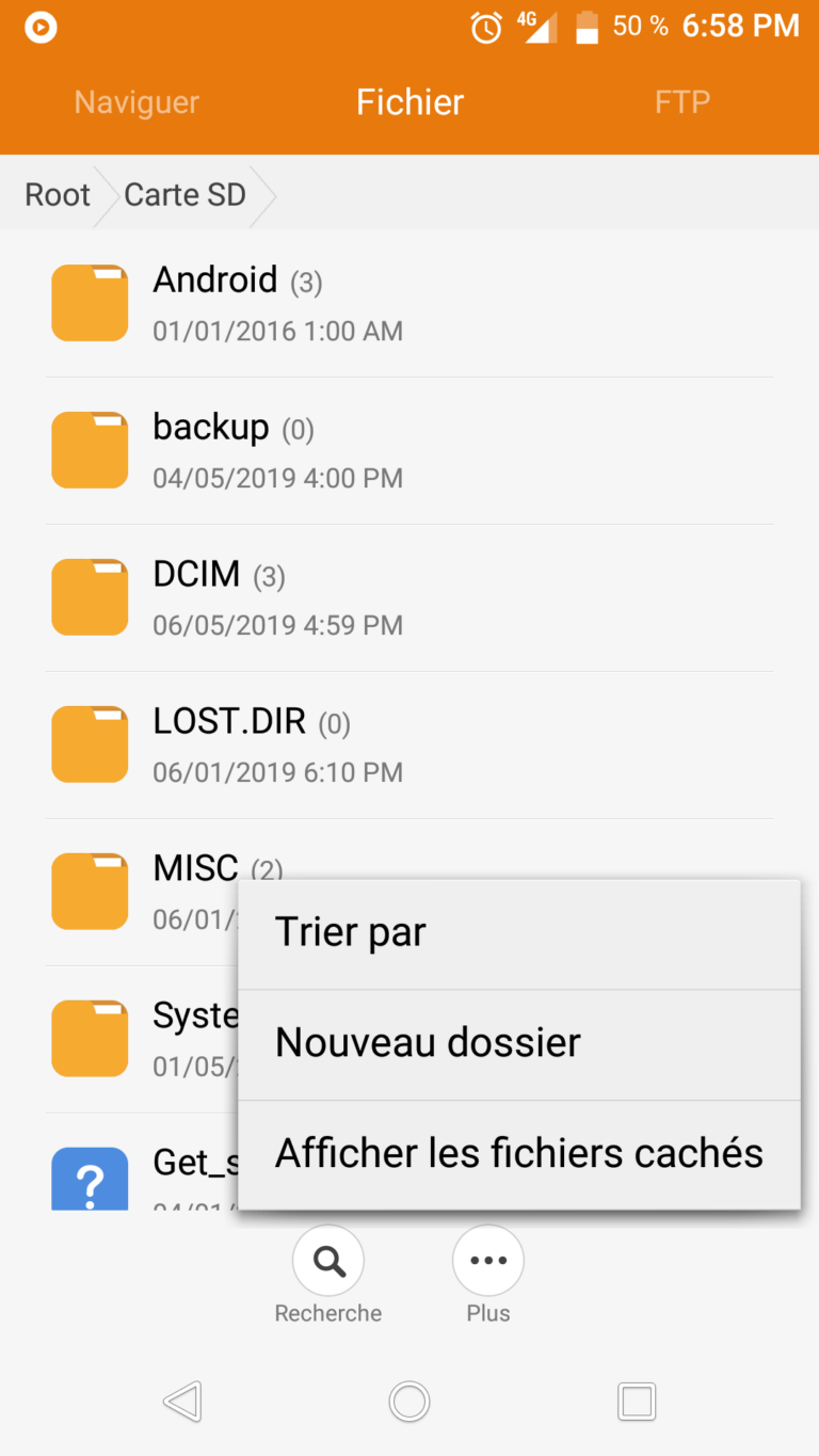 comment faire un dossier caché sur android