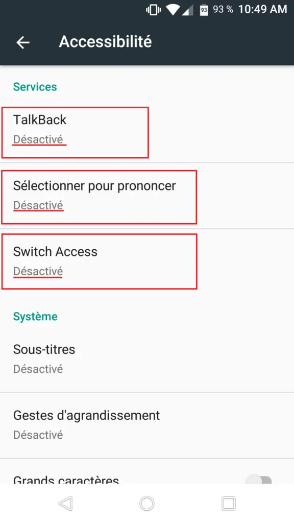 paramètre accessibilité Android entrant en conflit avec langue clavier