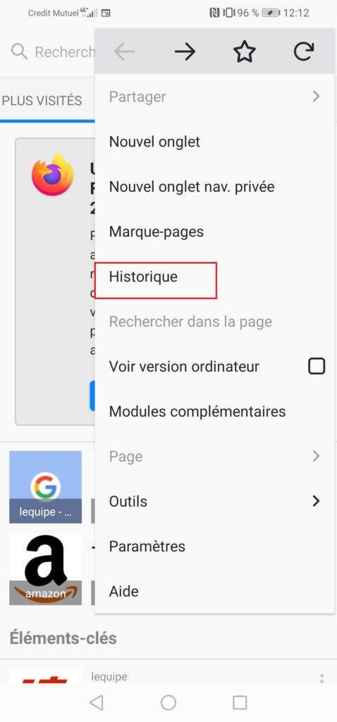 historique de recherche firefox android