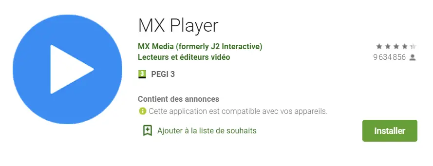 MX player, application pour lire fichiers MKV sur android