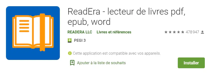 lien pour télécharger application lecture fichier EPUB sur android