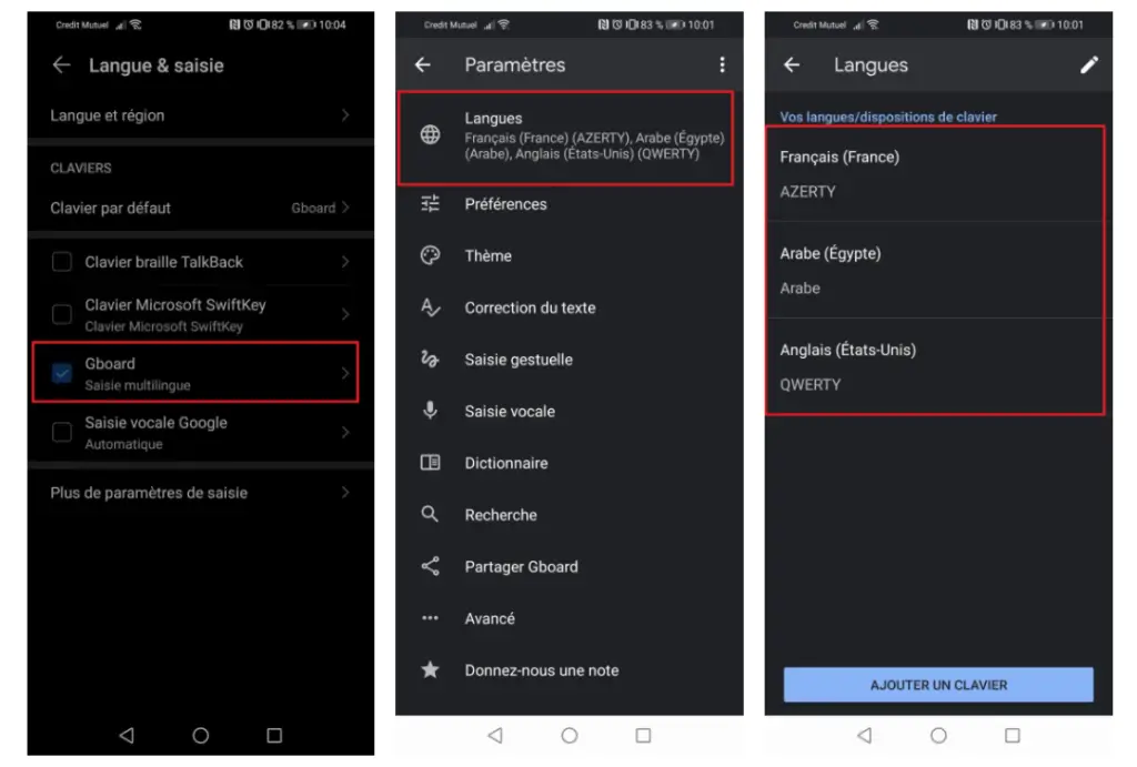 ajouter différentes langues clavier gboard android