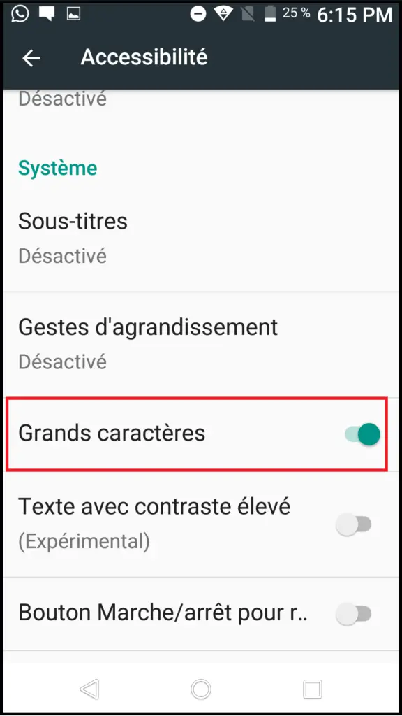 how to use large print option on android smartphone