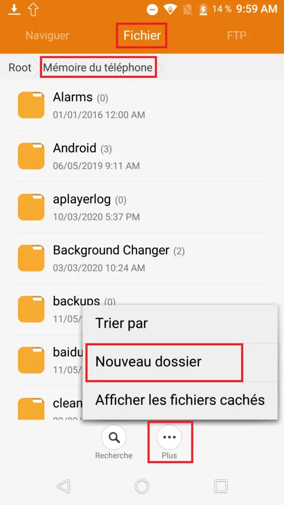 créer dossier android ancienne version